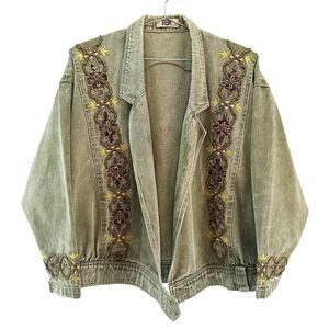 FOX BY YANG Vintage Embroidered Denim Jacket • XL • green